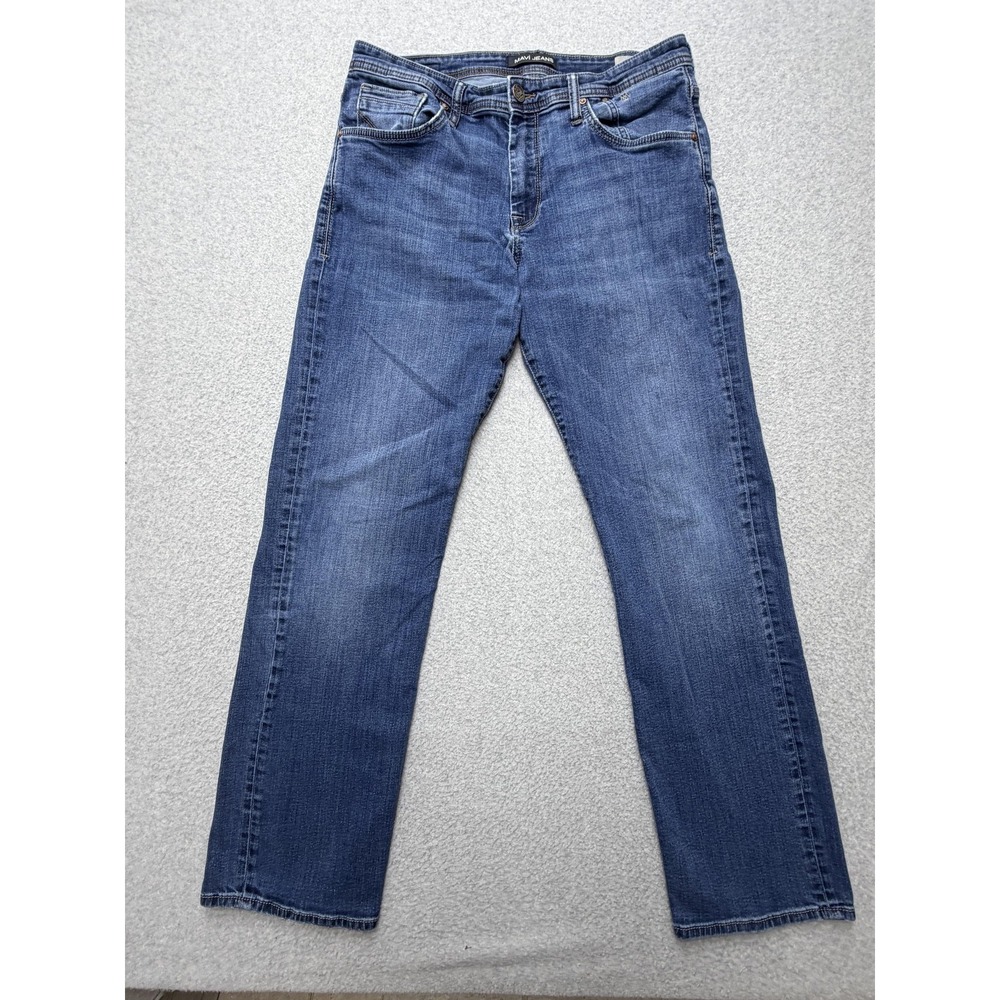 Mavi Matt Jeans Mens 34x32 Blue Medium Wash Relaxed Straight Stretch Denim Pants